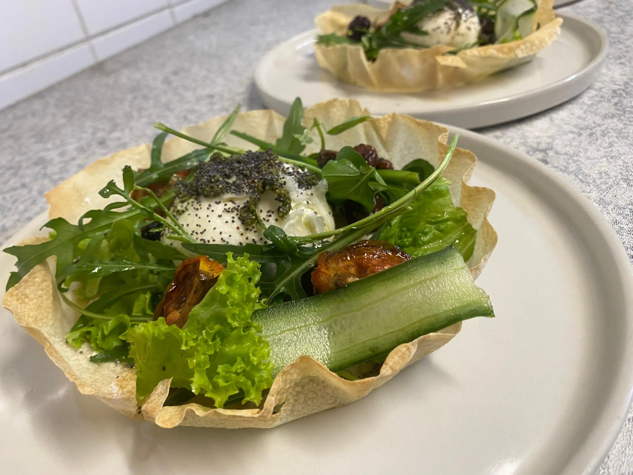 Goat Cheese Phylo Tarts salad